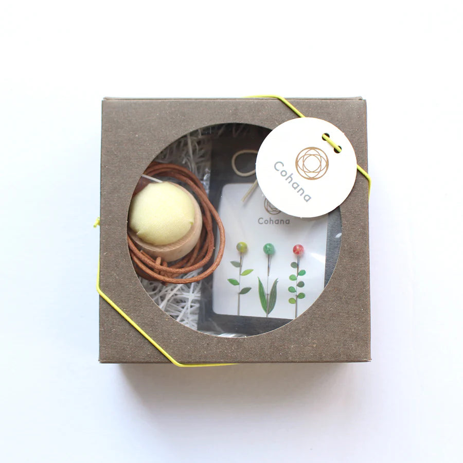 Cohana-Tombo-dama Sewing Pins & Cypress Pincushion Necklace Set-sewing notion-Yellow-gather here online