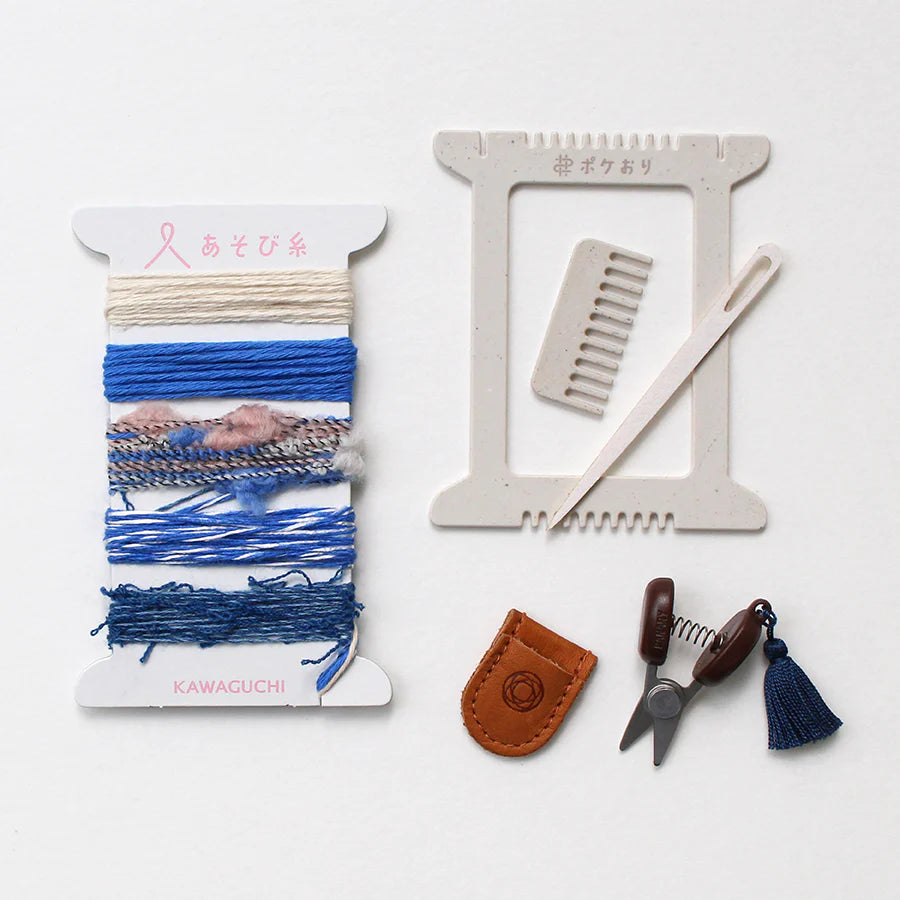 Cohana-Pokeori Weaving Kit & Seki Mini Scissors Set-weaving loom-Blue-gather here online