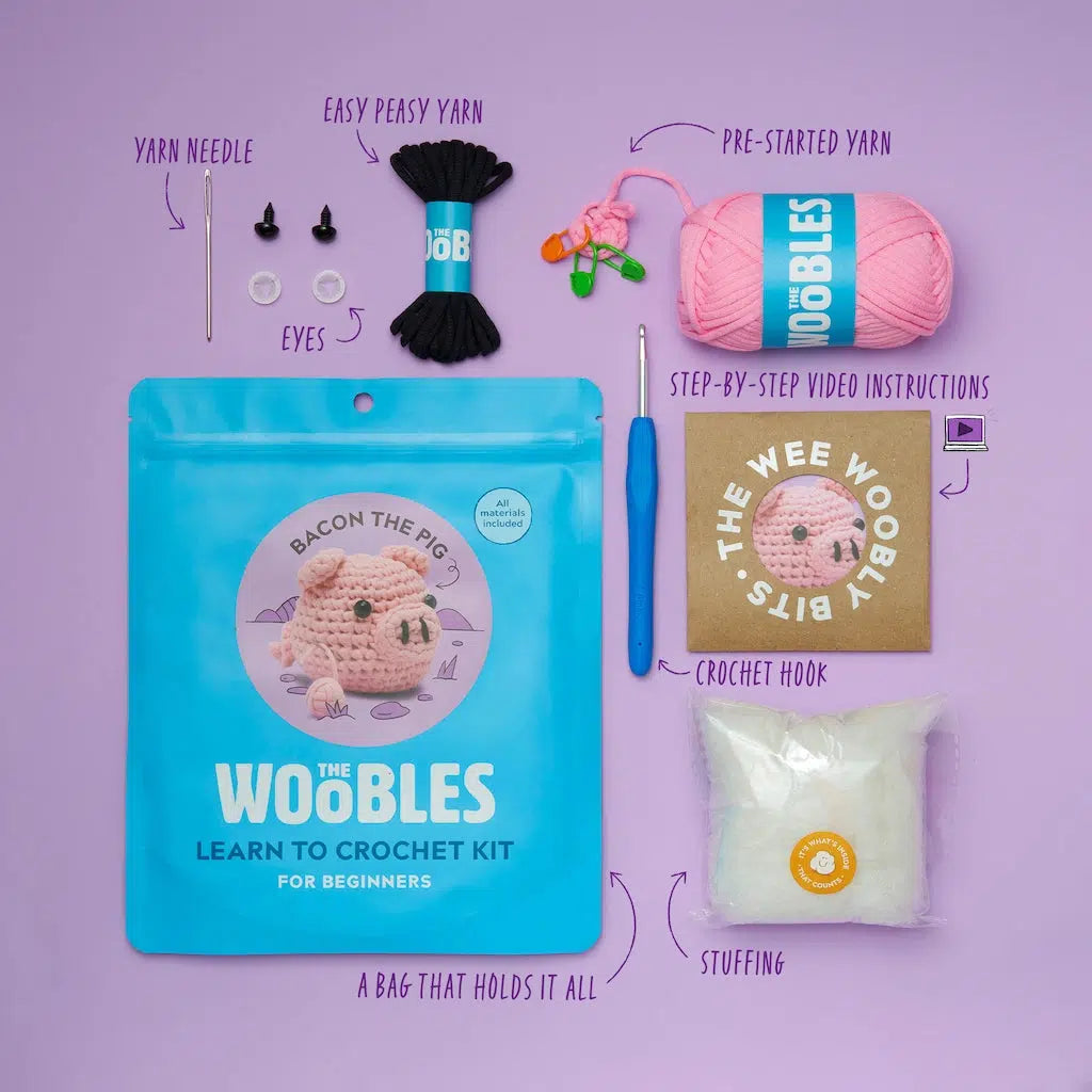 The Woobles-Bacon the Pig Beginner Crochet Kit-knitting / crochet kit-gather here online