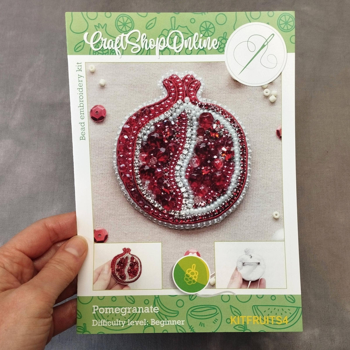 CraftShopOnline-Pomegranate Brooch Kit: DIY Seed Bead Embroidery-craft kit-gather here online