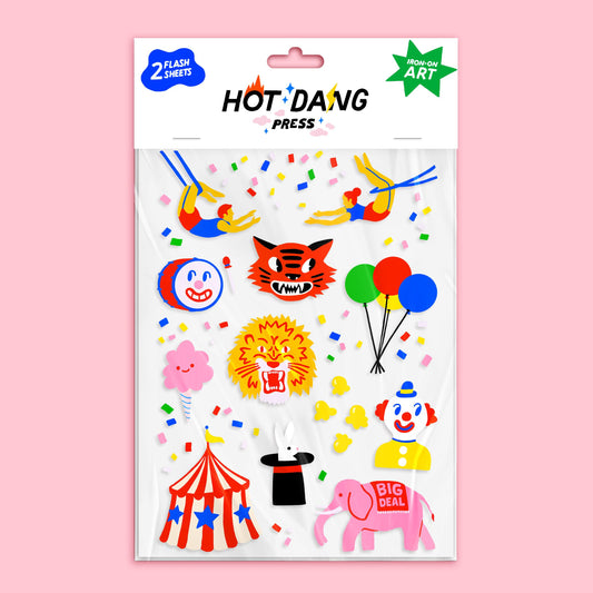 Hot Dang Press-Circus Circus Iron-On Transfer Sheet Set-patches + pins-gather here online