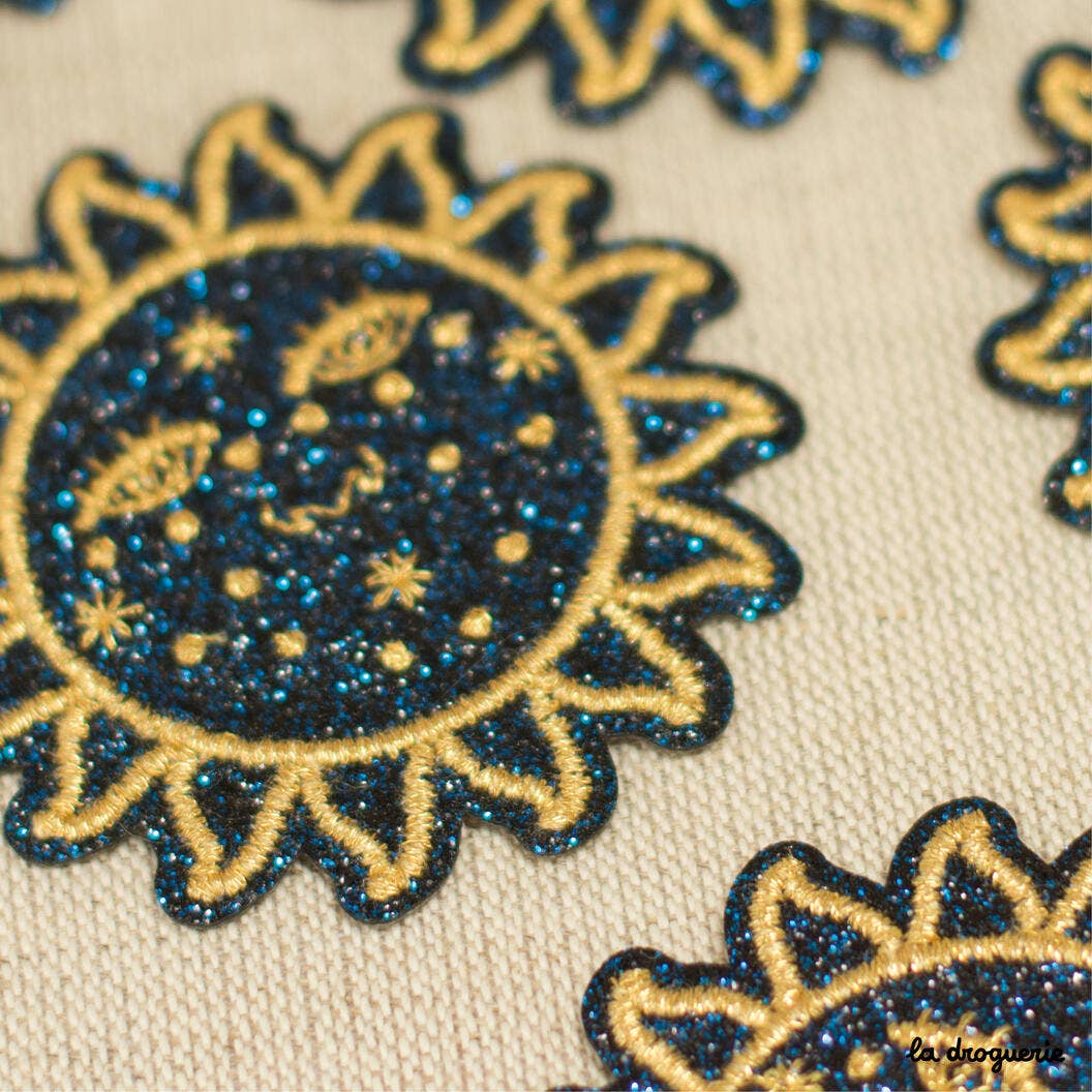 LA DROGUERIE-Glitter Sun Iron-On Patch-patches + pins-gather here online