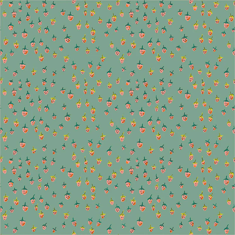 Windham Fabrics-Field Strawberries Teal-fabric-gather here online