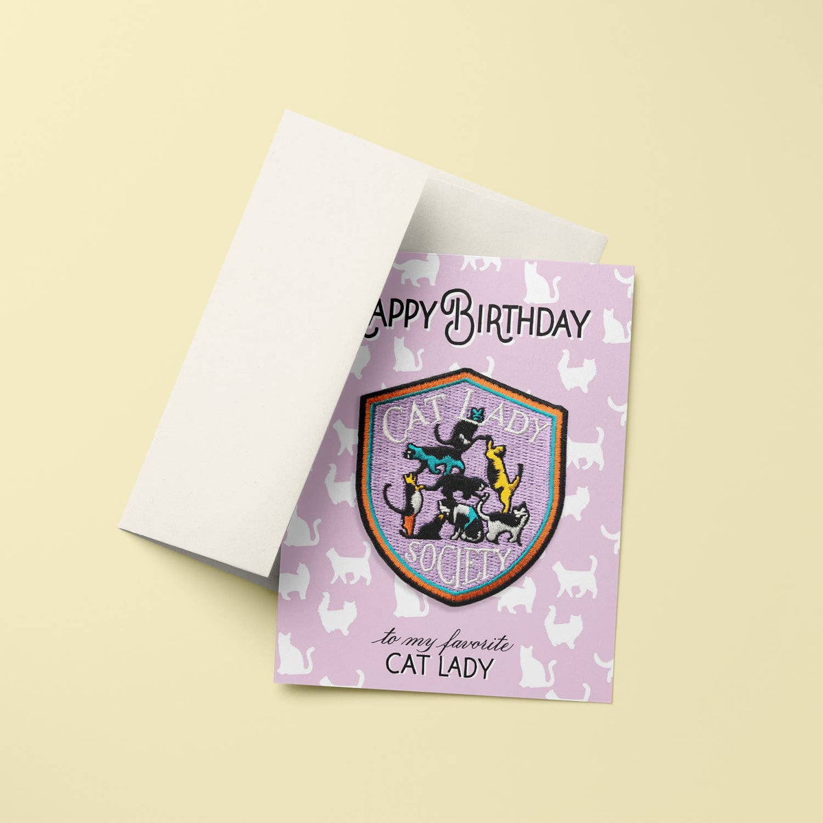 Antiquaria-Cat Lady Birthday Patch and Greeting Card - Pink-greeting card-gather here online