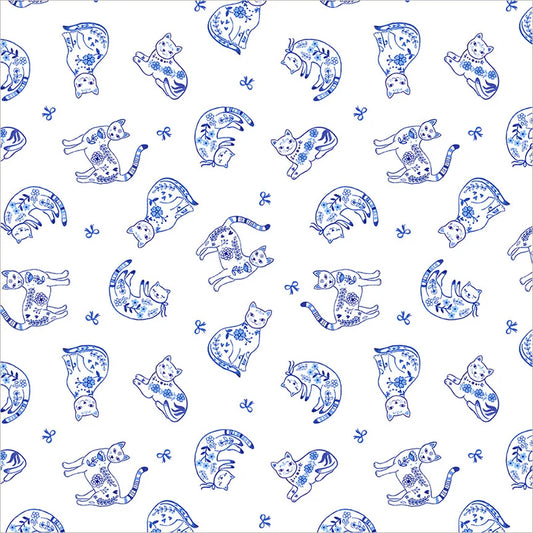 Windham Fabrics-Purrcelain Cats White/Blue-fabric-gather here online
