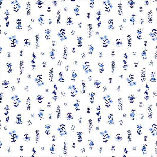Windham Fabrics-Painted Florals White/Blue-fabric-gather here online