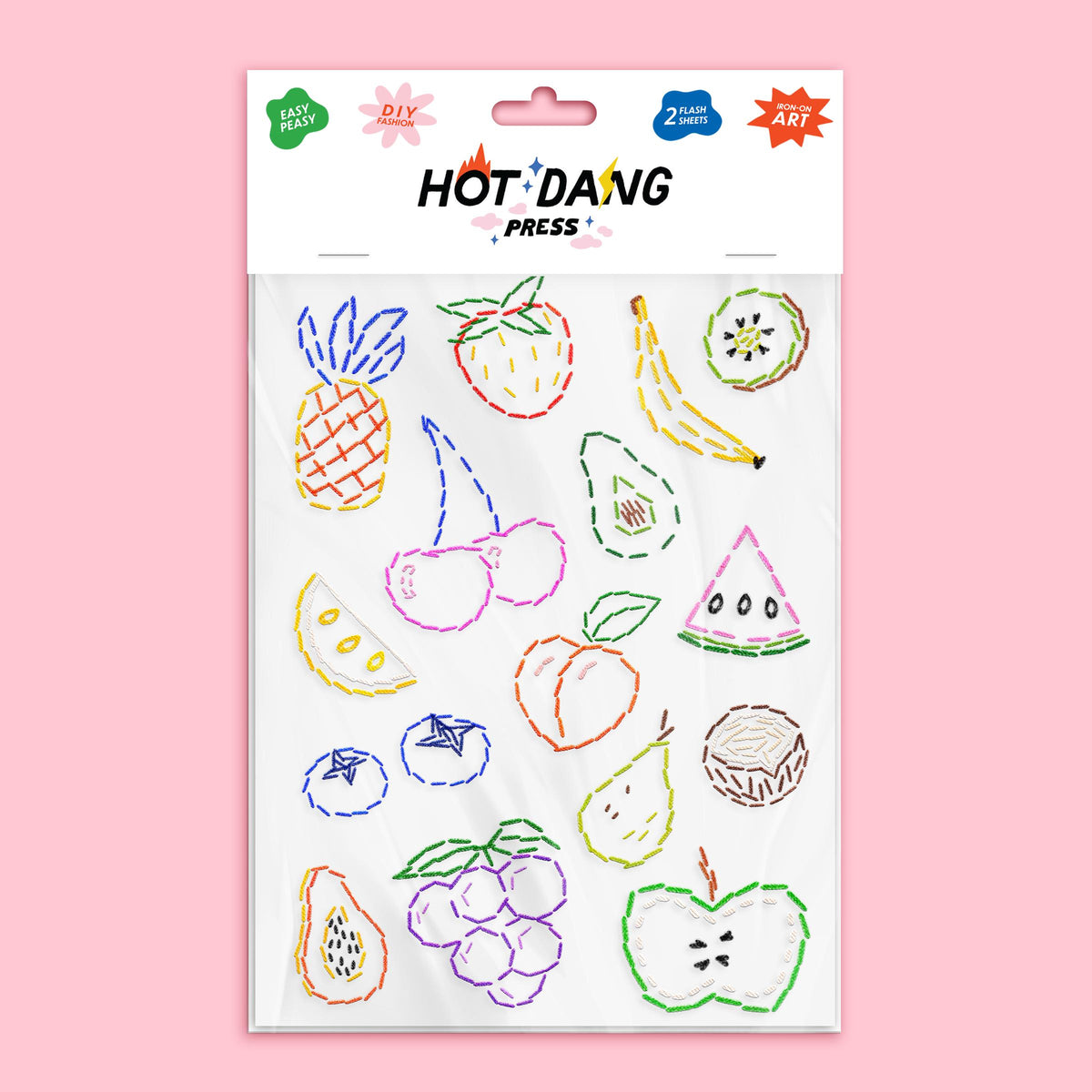 Hot Dang Press-Fruit Embroidery Iron-On Transfer Sheet Set-patches + pins-gather here online