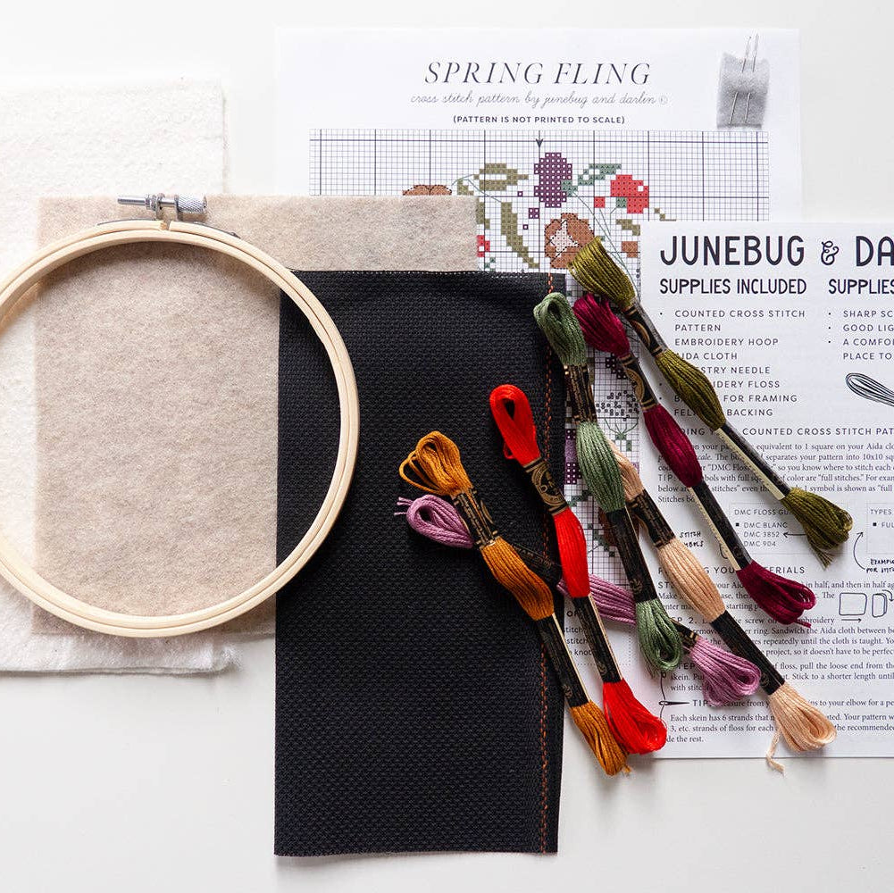 Junebug and Darlin-Spring Fling, 6" Cross Stitch Kit-xstitch kit-gather here online