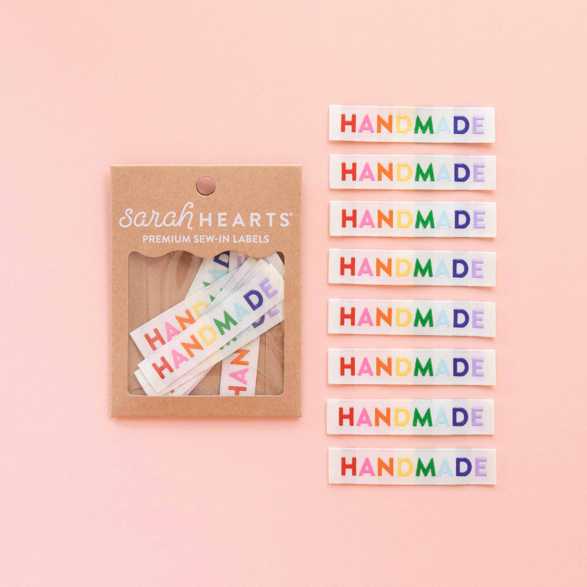 Sarah Hearts-Handmade Woven Sewing Labels - Rainbow Colors-sewing notion-gather here online