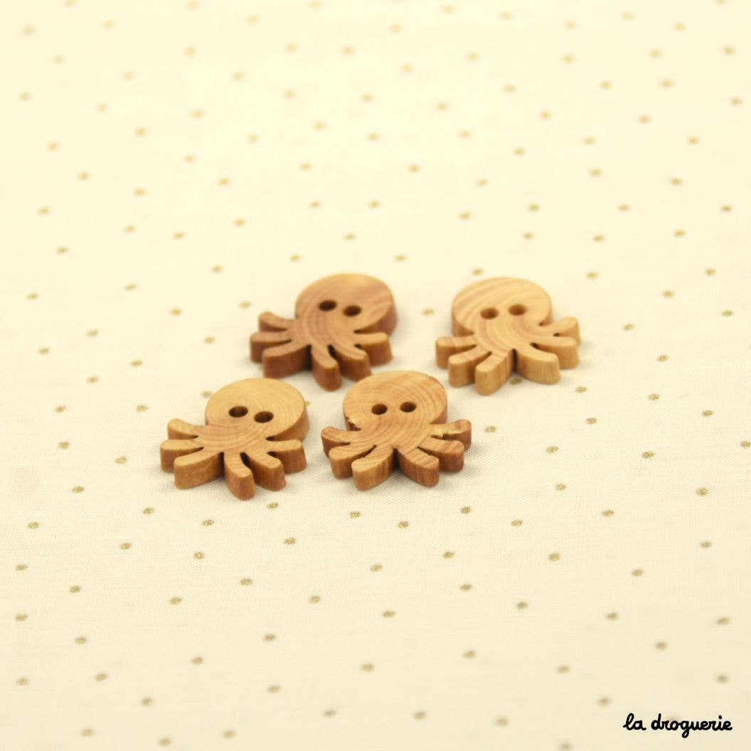 LA DROGUERIE-Wooden Octopus Button - 20mm-button-gather here online