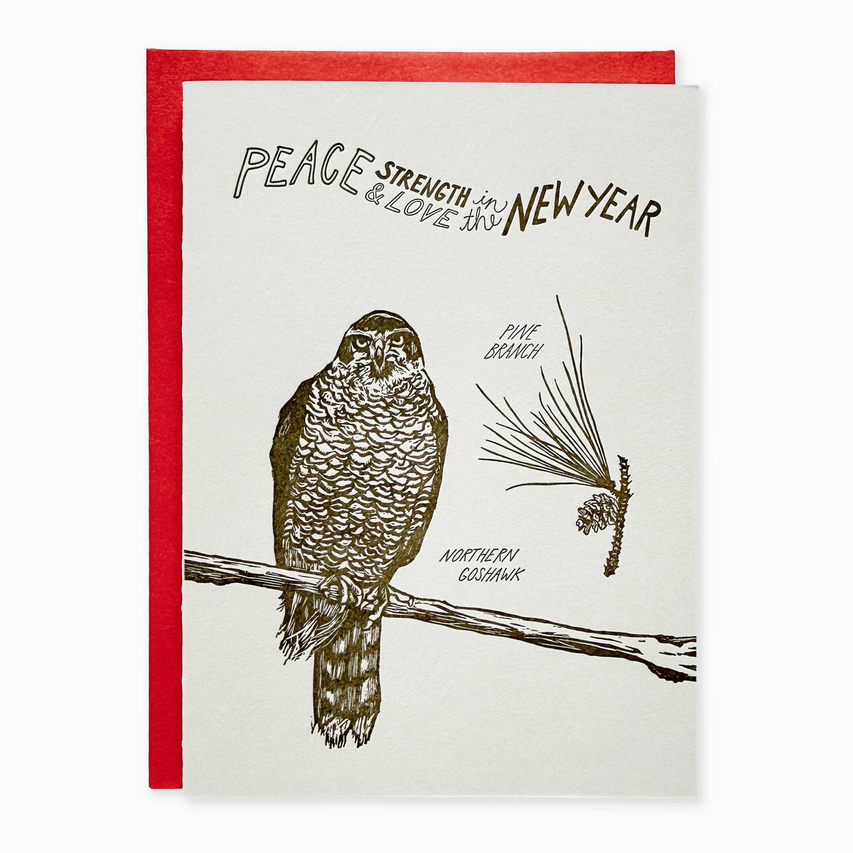 Blackbird Letterpress-Peace In The New Year Hawk Greeting Card-greeting card-gather here online