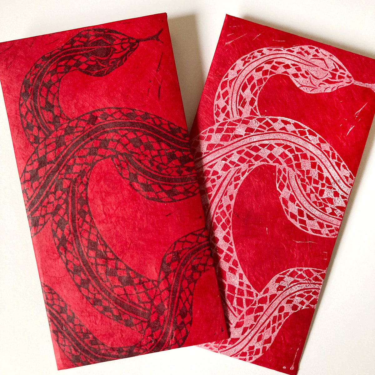 Kathie Studio-Snake Blockprinted Lunar New Year Red Envelope - White Snake-greeting card-gather here online