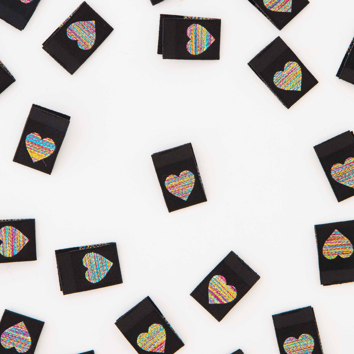 Sarah Hearts-Metallic Rainbow Heart Sew-In Labels-sewing notion-gather here online