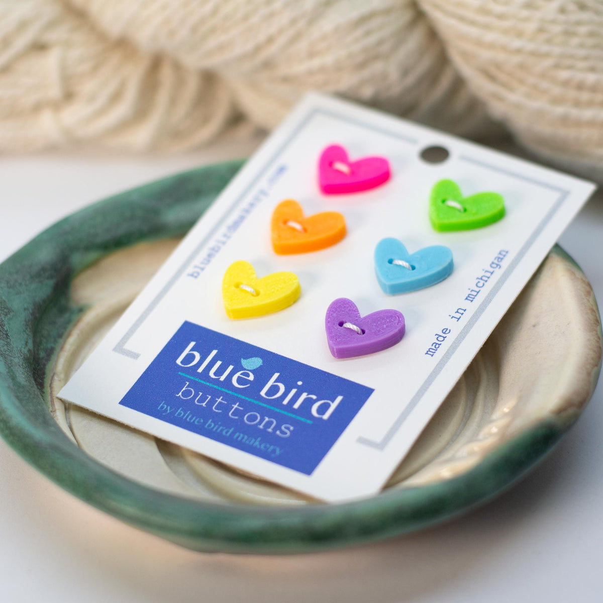 Blue Bird Makery-12mm Neon Rainbow Heart Buttons-button-gather here online