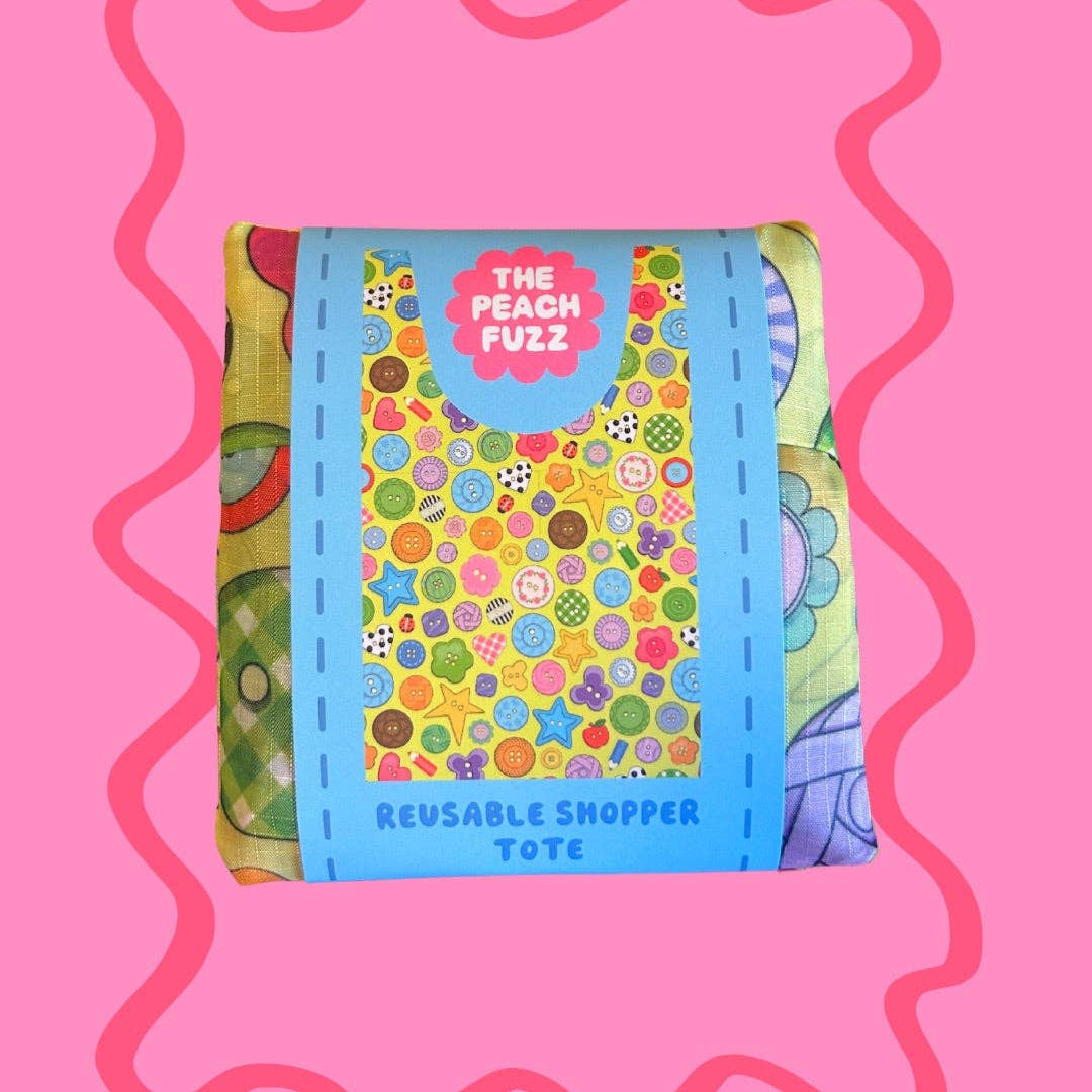 The Peach Fuzz-Cute As A Button Folding Shopper Tote-craft organizer-gather here online