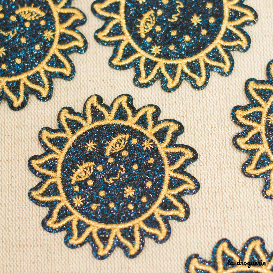 LA DROGUERIE-Glitter Sun Iron-On Patch-patches + pins-gather here online