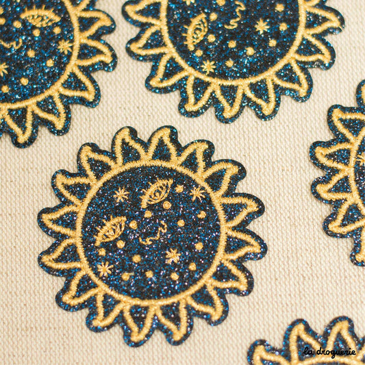 LA DROGUERIE-Glitter Sun Iron-On Patch-patches + pins-gather here online