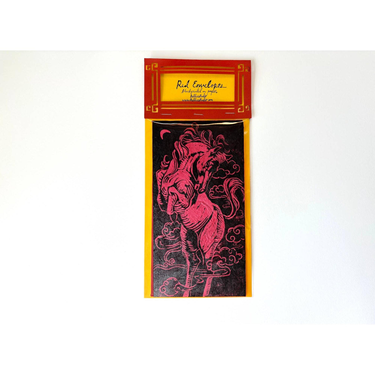 Kathie Studio-Horse Blockprinted Red Envelope-greeting card-gather here online