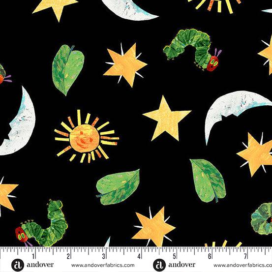 Andover Fabrics-Sun, Moon, and Stars Black-fabric-gather here online