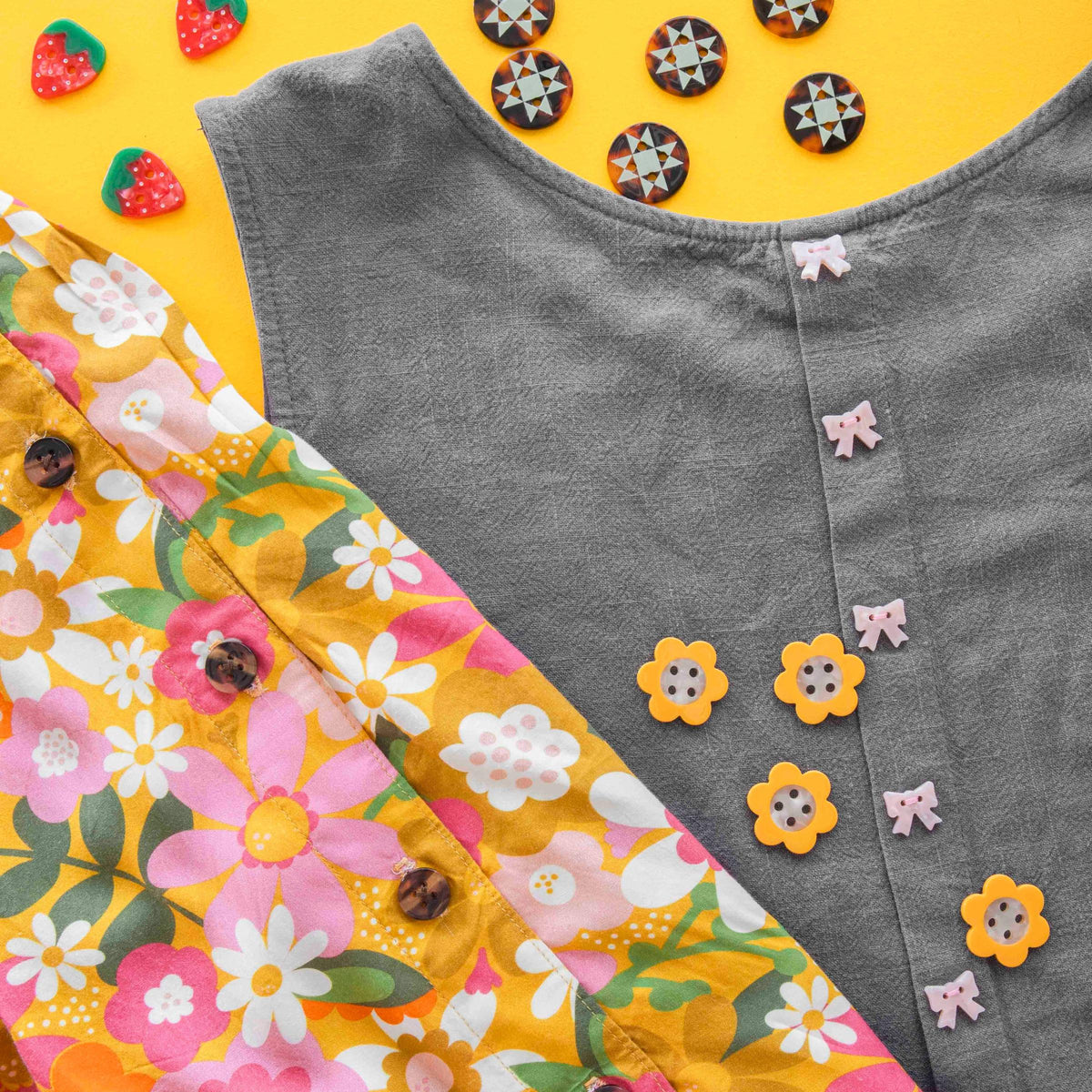 Sarah Hearts-Yellow Daisy Large 1" Buttons-button-gather here online