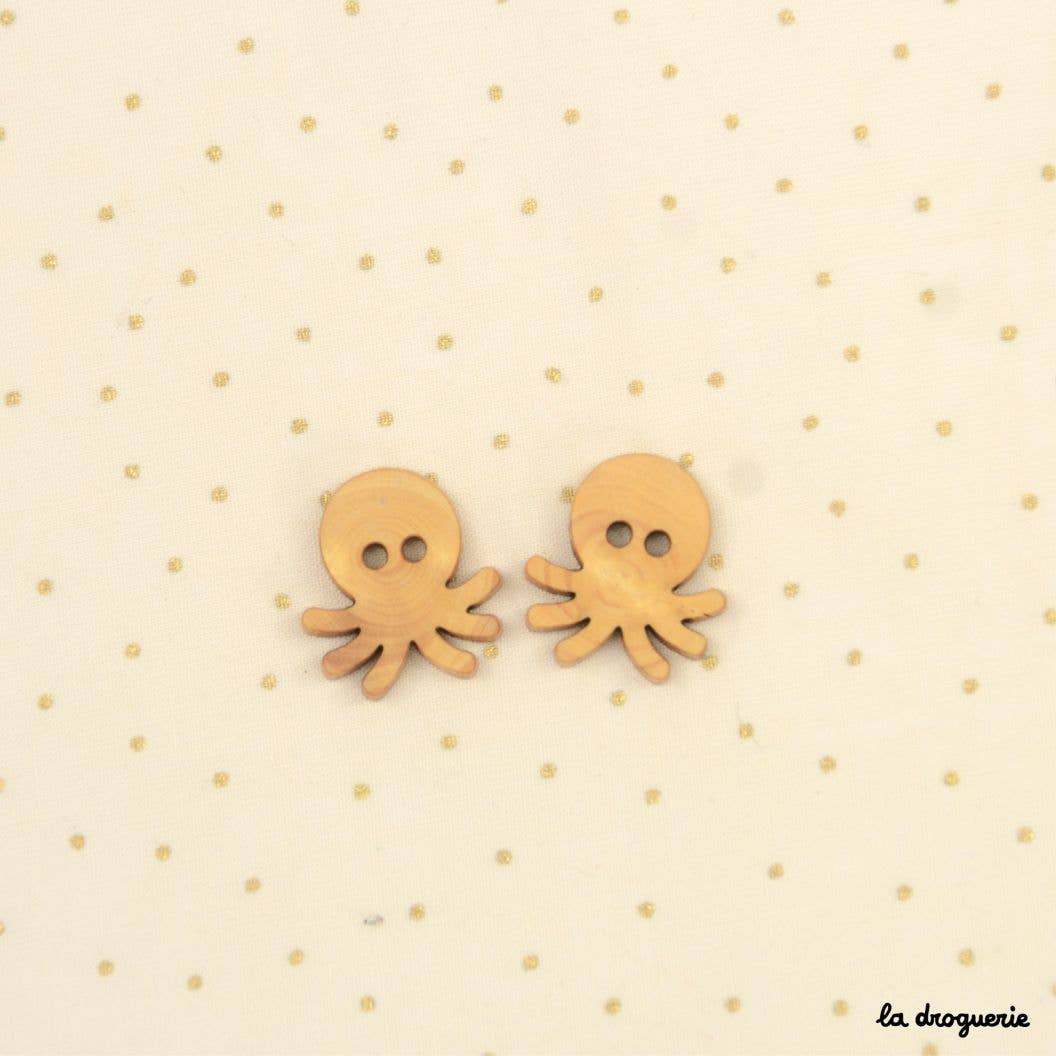 LA DROGUERIE-Wooden Octopus Button - 20mm-button-gather here online