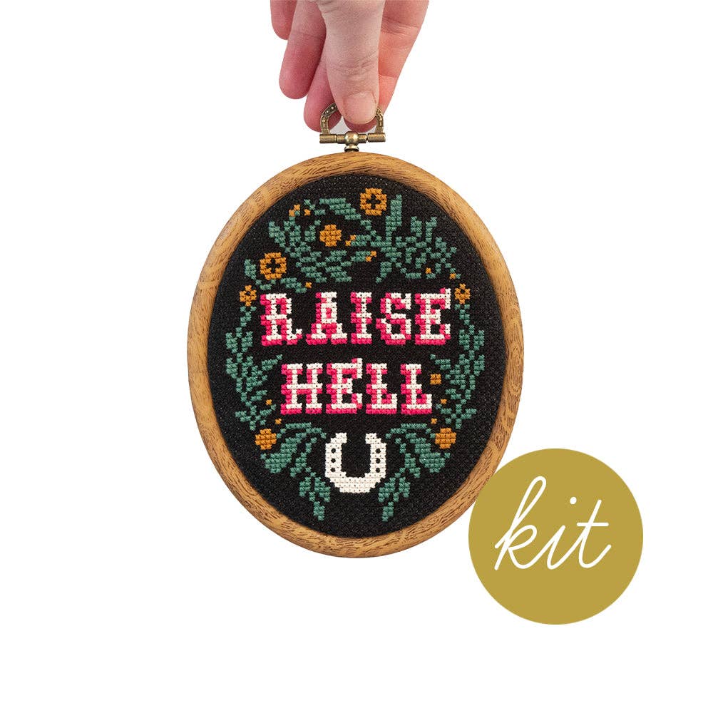 Junebug and Darlin-Raise Hell, 3"x5" Cross Stitch Kit-xstitch kit-gather here online