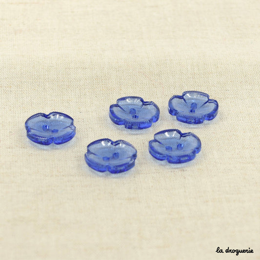 LA DROGUERIE-Sapphire Blue Translucent Flower Button - 18mm-button-gather here online