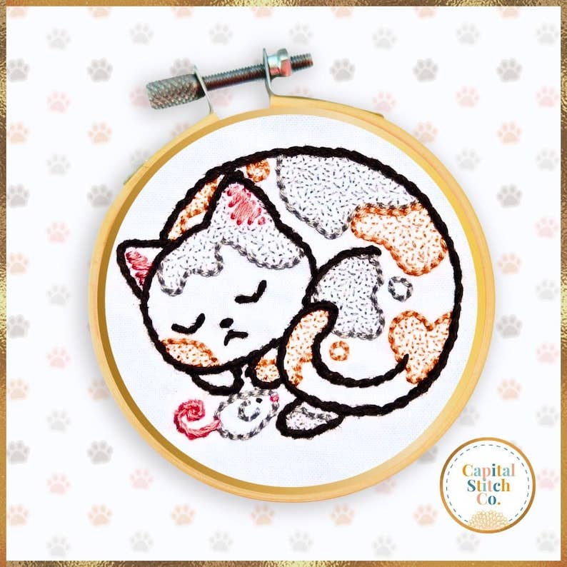 Capital Stitch Co.-Calico Cat Nap Mini Embroidery Kit-embroidery kit-gather here online