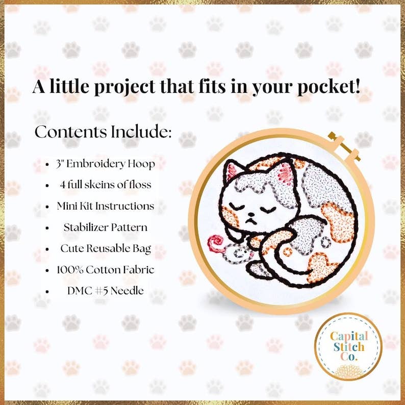 Capital Stitch Co.-Calico Cat Nap Mini Embroidery Kit-embroidery kit-gather here online