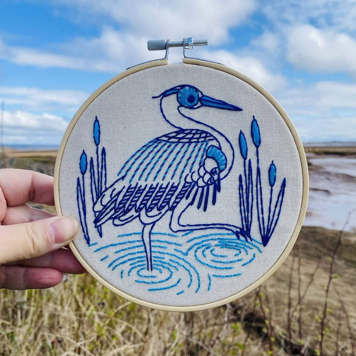 Hook, Line & Tinker-Blue Heron Embroidery Kit-embroidery kit-gather here online