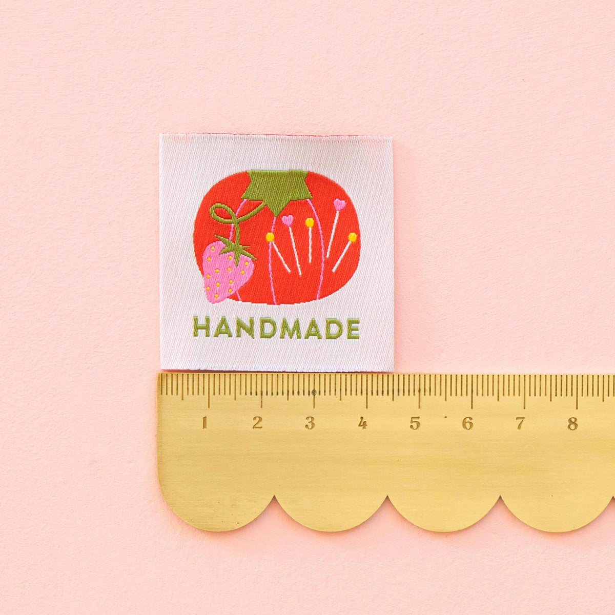 Sarah Hearts-Tomato Pin Cushion Handmade Large Sew-In Labels-sewing notion-gather here online