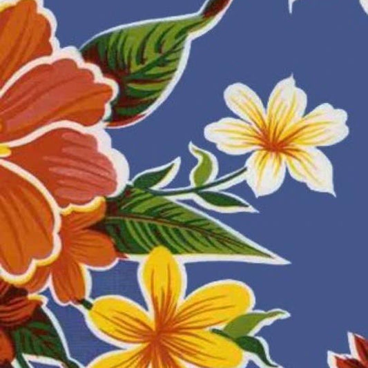 Oilcloth International-Hibiscus Oilcloth on Blue-fabric-gather here online