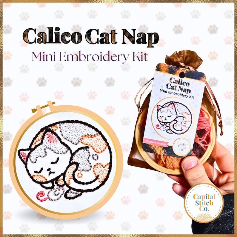 Capital Stitch Co.-Calico Cat Nap Mini Embroidery Kit-embroidery kit-gather here online