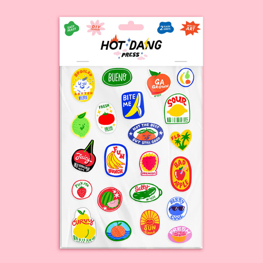 Hot Dang Press-Produce Stickers Iron-On Transfer Sheet Set-patches + pins-gather here online