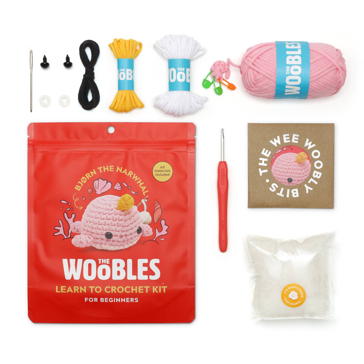 The Woobles-Bjørn the Pink Narwhal Crochet Kit-knitting / crochet kit-gather here online