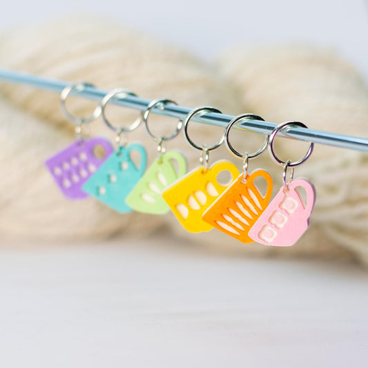 Blue Bird Makery-Midcentury Tea Cups Stitch Marker Set-knitting notion-gather here online