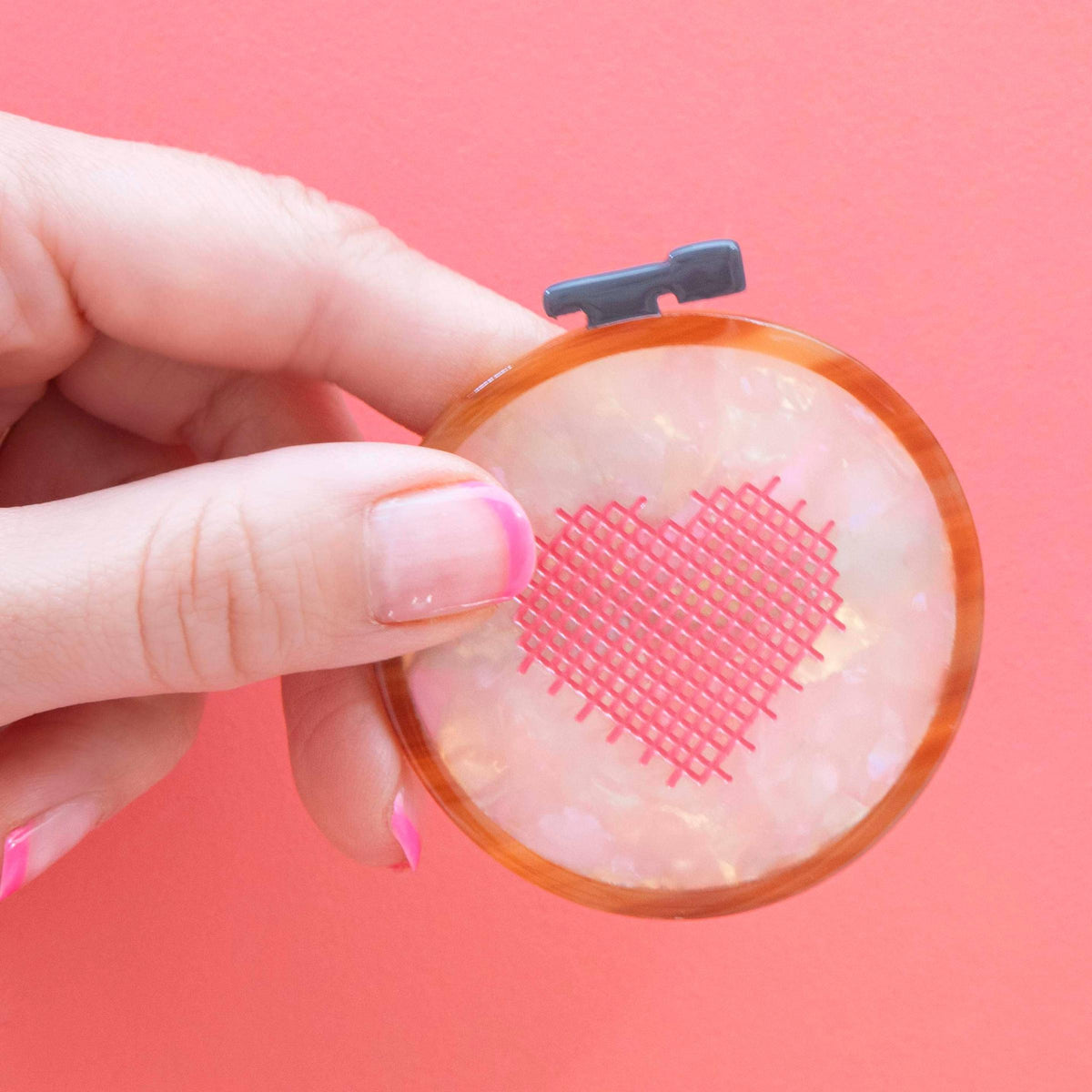 Sarah Hearts-Cross Stitch Embroidery Hoop French Barrette Hair Clip-accessory-gather here online