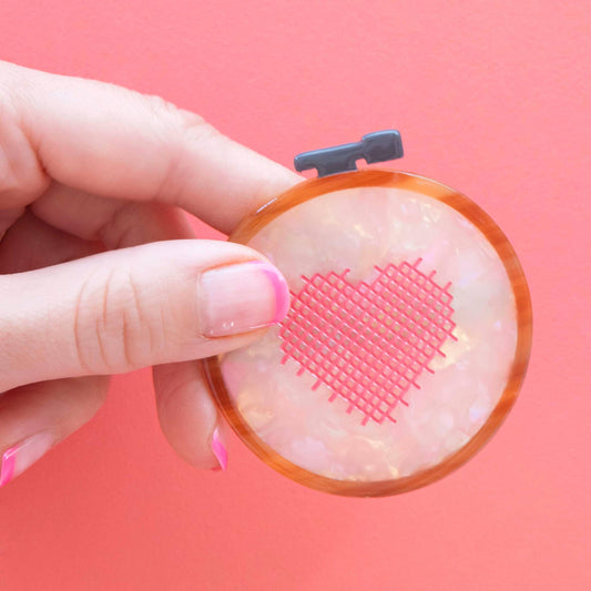 Sarah Hearts-Cross Stitch Embroidery Hoop French Barrette Hair Clip-accessory-gather here online