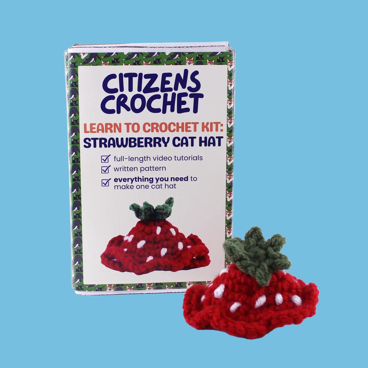 Citizens Crochet-Strawberry Cat Hat - Beginner Crochet Kit-knitting / crochet kit-gather here online