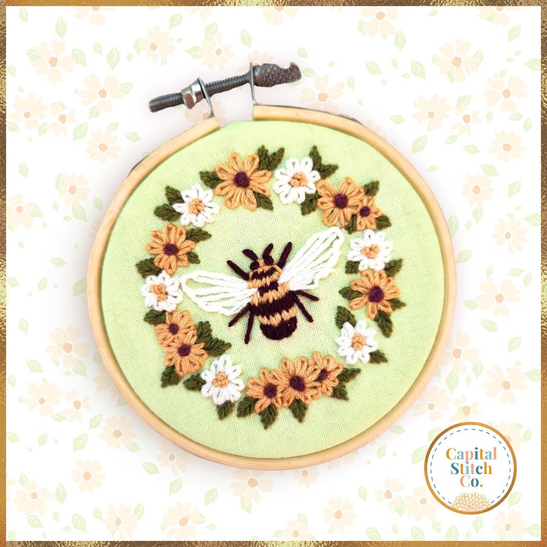 Capital Stitch Co.-Honey Bee Wreath Mini Embroidery Kit-embroidery kit-gather here online