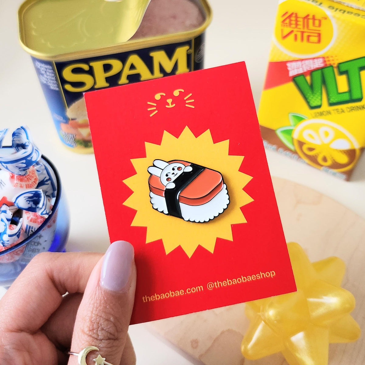 The Bao Bae-Bunny Musubi Enamel Pin-patches + pins-gather here online