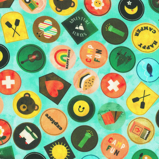 Robert Kaufman-Scout Badges Aqua-fabric-gather here online