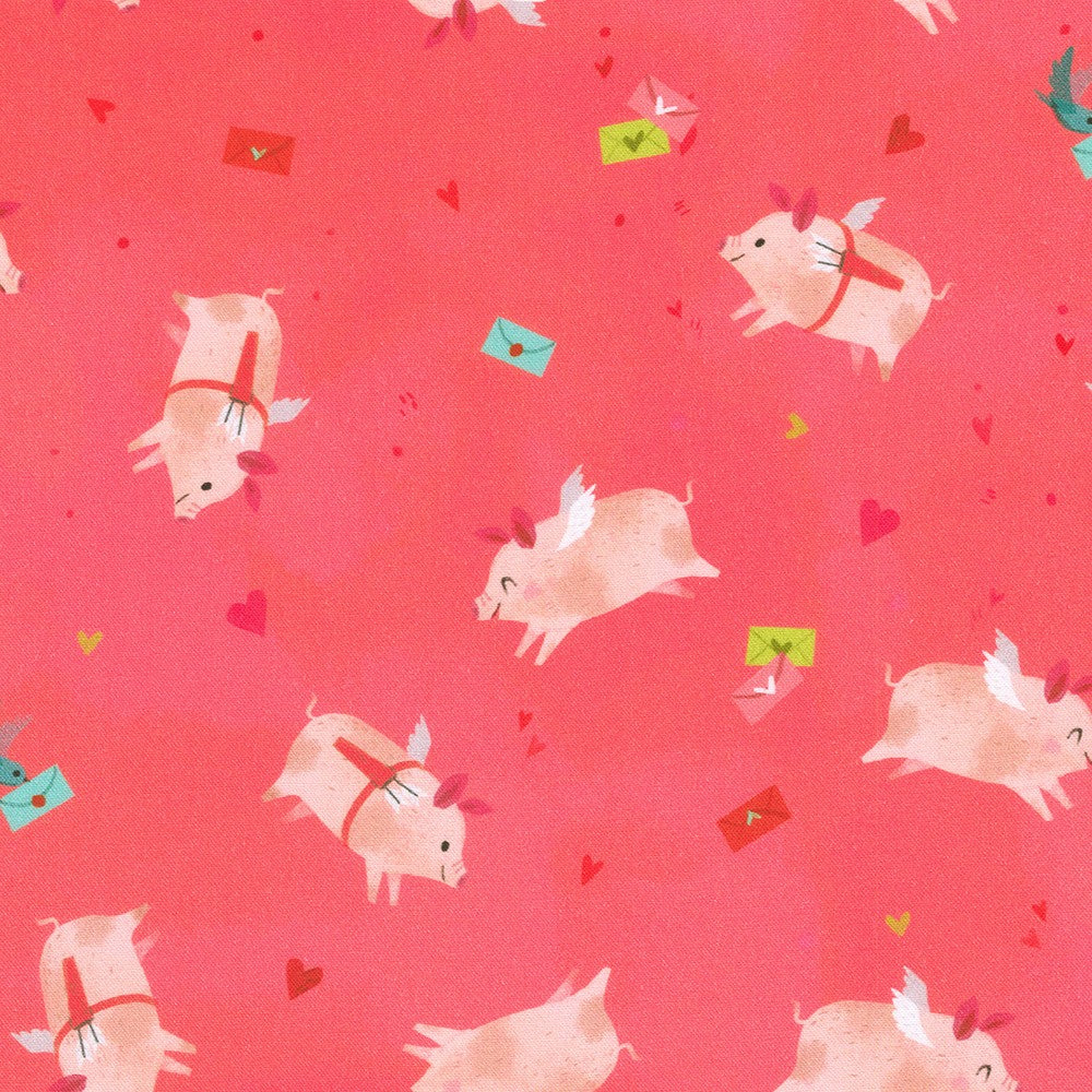 Robert Kaufman-Flying Pigs Coral-fabric-gather here online