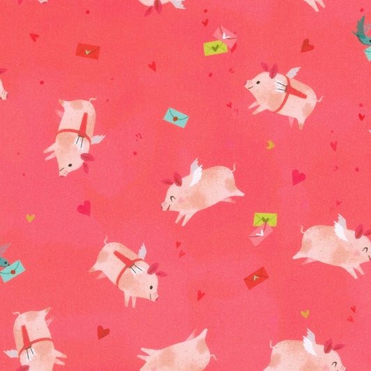 Robert Kaufman-Flying Pigs Coral-fabric-gather here online