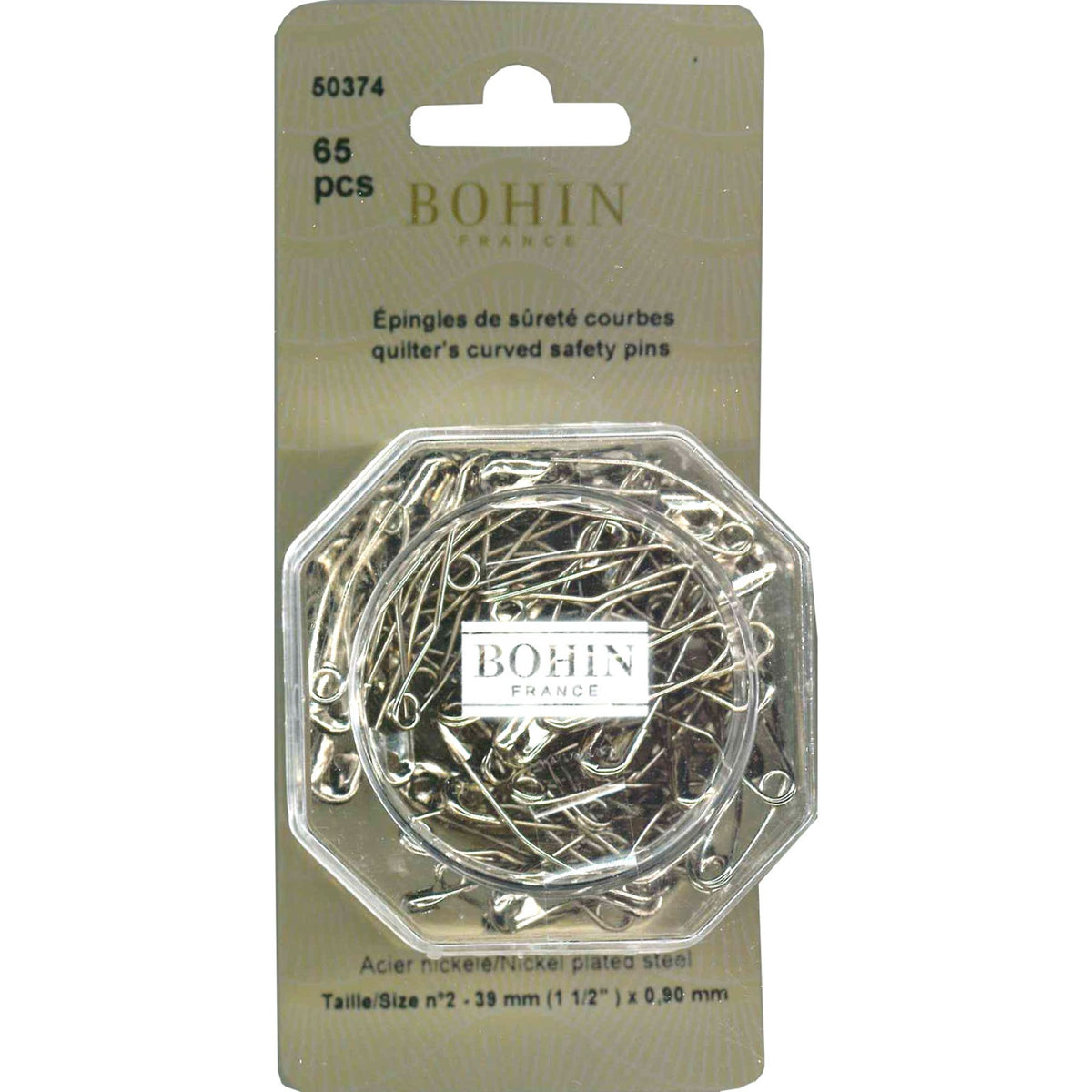 Bohin-Bohin Curved Safety Pins - 1 1/2 inch - 65ct-sewing notion-gather here online