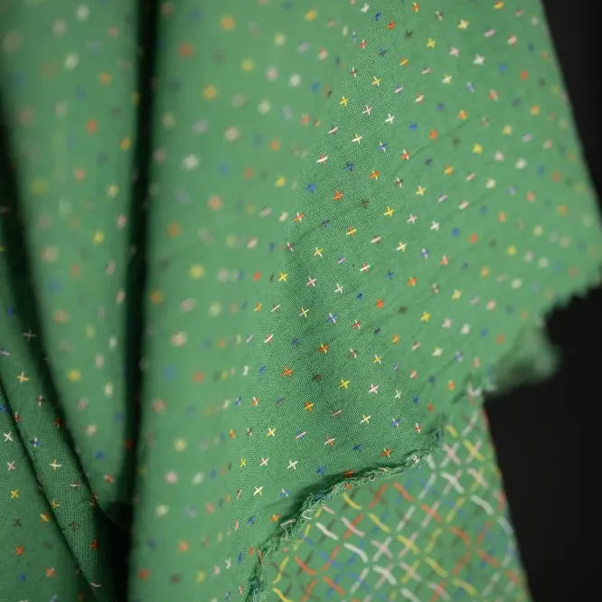 Merchant & Mills-Green Bobbette Cross Stitch Indian Cotton-fabric-gather here online