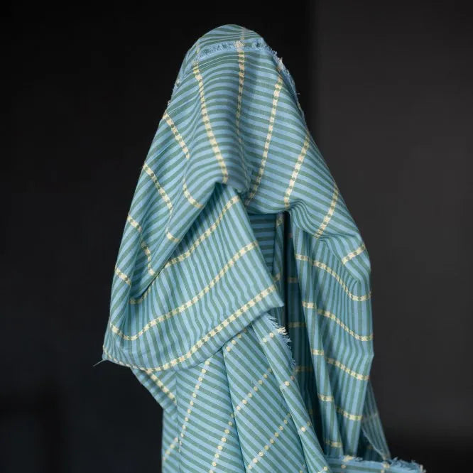 Merchant & Mills-Blue/Green Lumiere Striped Indian Cotton-fabric-gather here online