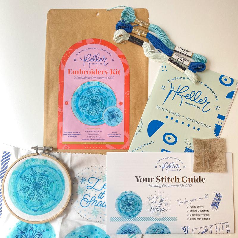 Keller Design Co.-Snowflake Ornament Embroidery Kit - Blue/Blue-embroidery kit-gather here online