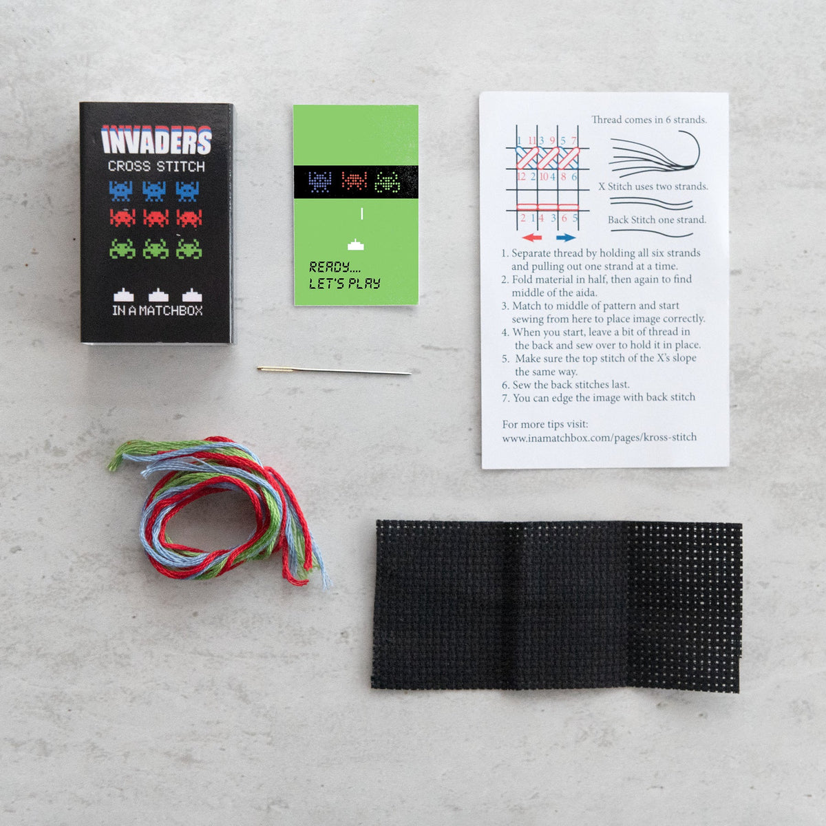 Marvling Bros-Space Invaders Mini Cross Stitch RGB Kit in a Matchbox-xstitch kit-gather here online
