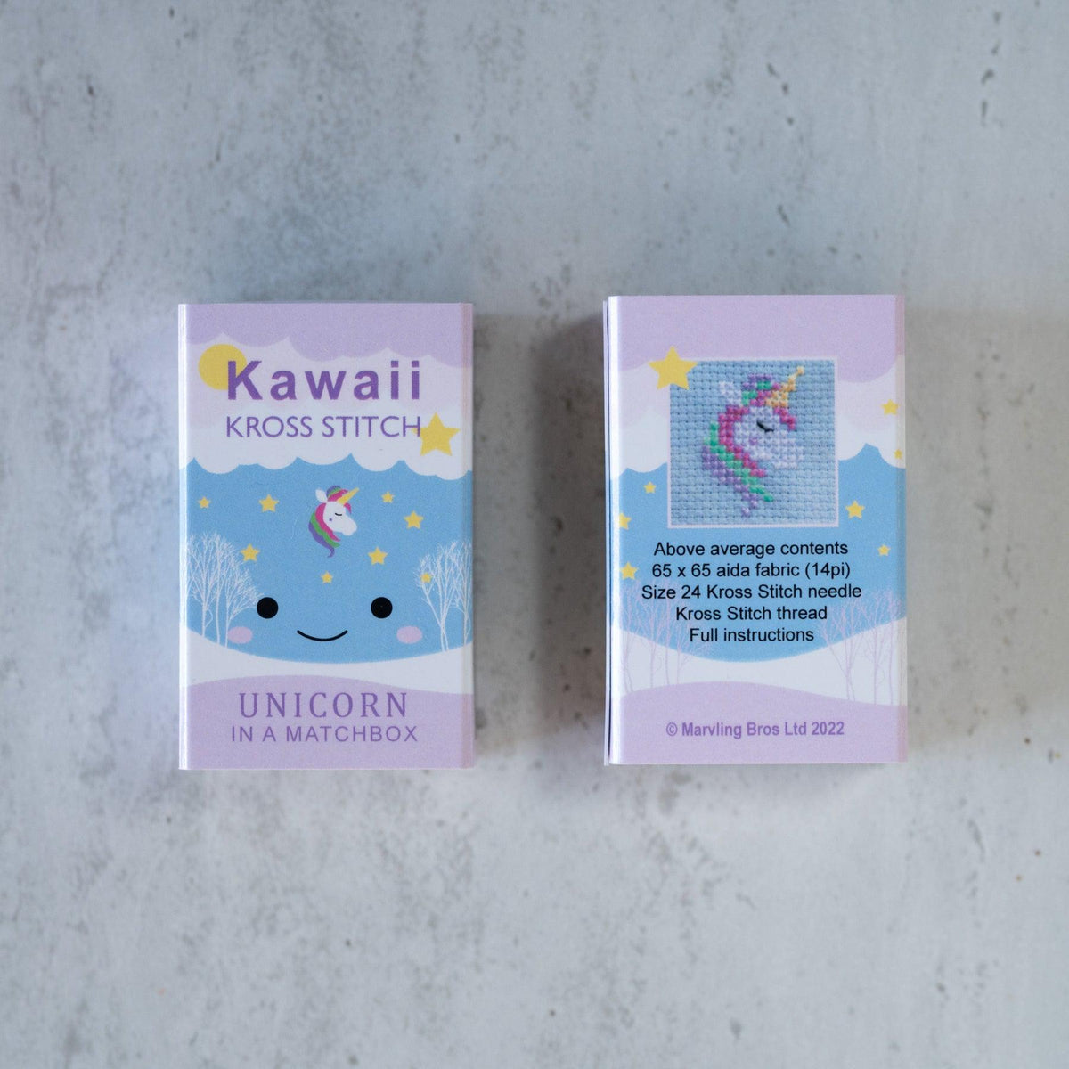 Marvling Bros-Kawaii Unicorn Mini Cross Stitch Kit in a Matchbox-xstitch kit-gather here online